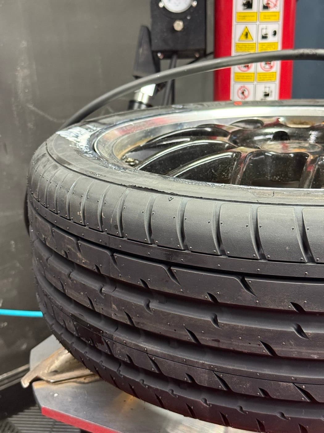 Close-up of central tire tread — punctures here are patchable at PitStop & Go in Fredericton